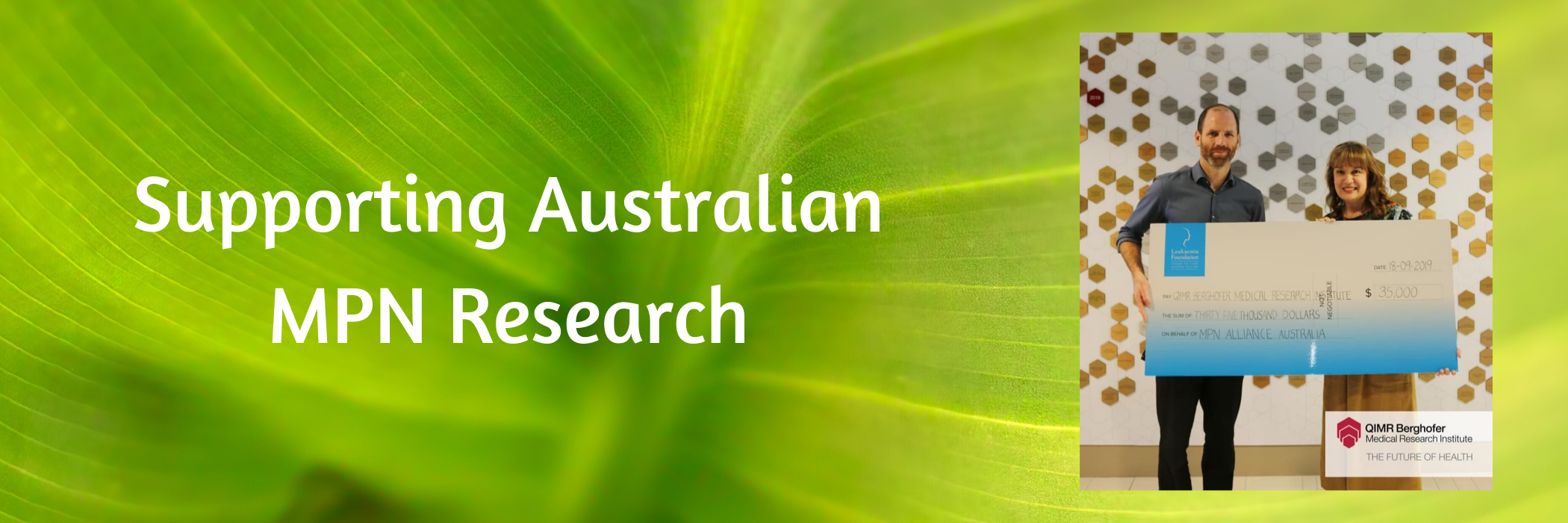 MPN AA Supporting Australian MPN Research Donation to Dr Stephen Lane for research at QIMR